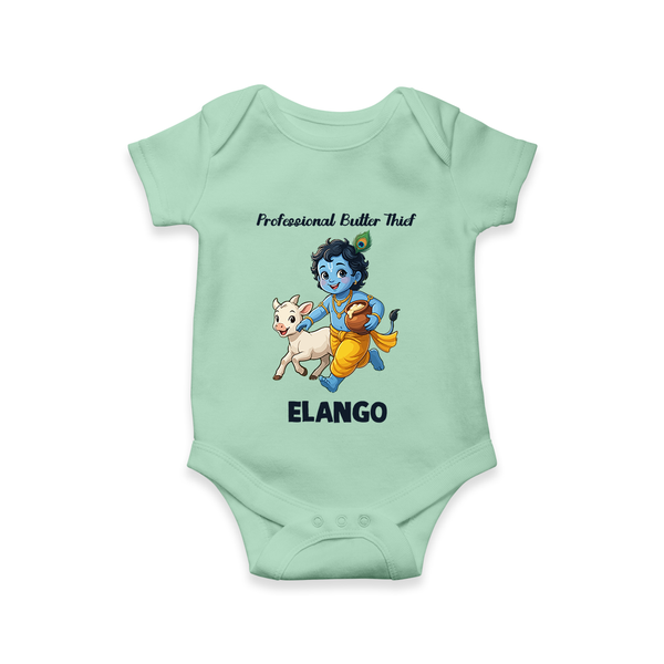 Professional Makhan Chor Krishna Print Romper - MINT GREEN - New Born (Chest 14")