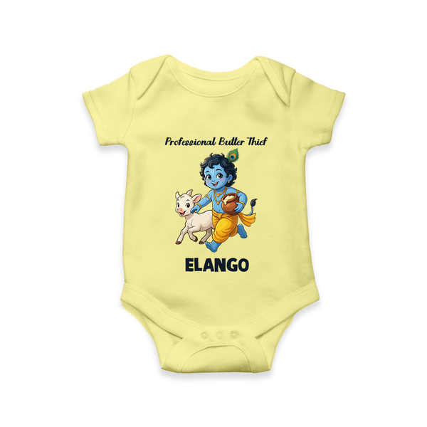 Professional Makhan Chor Krishna Print Romper - PASTEL YELLOW - New Born (Chest 14")