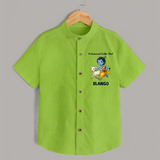 Professional Makhan Chor Krishna Print Shirt - LIME GREEN - 0 - 6 Months Old (Chest 23")