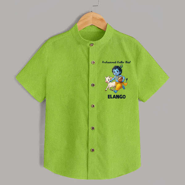 Professional Makhan Chor Krishna Print Shirt - LIME GREEN - 0 - 6 Months Old (Chest 23")