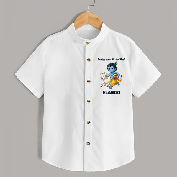 Professional Makhan Chor Krishna Print Shirt - WHITE - 0 - 6 Months Old (Chest 23")