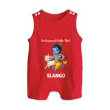 Professional Makhan Chor Krishna Print Button Romper - RED - New Born (Chest 18")