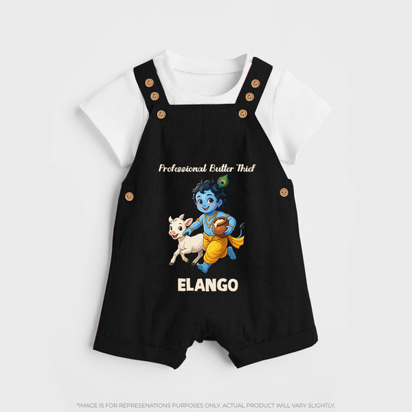 Professional Makhan Chor Krishna Print Dungaree - BLACK - 0 - 5 Months Old (Chest 18")