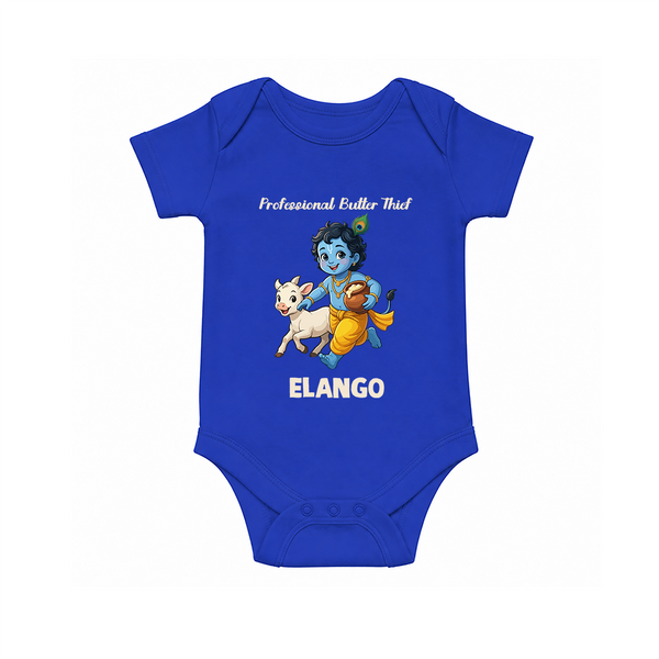 Professional Makhan Chor Krishna Print Romper - COBALT BLUE - New Born (Chest 14")