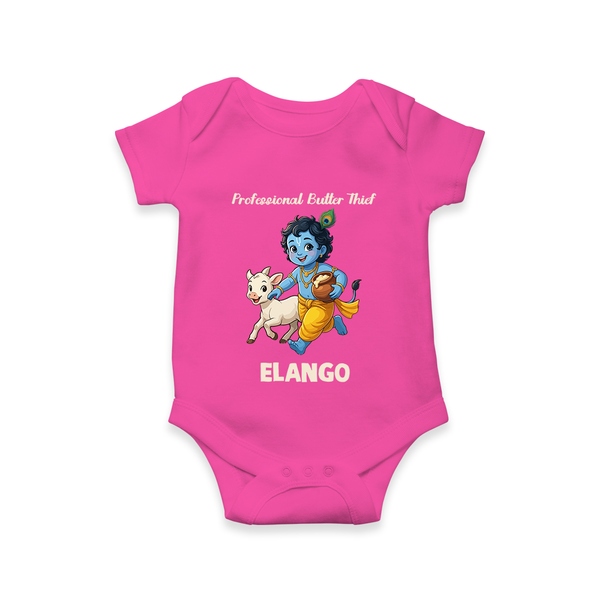 Professional Makhan Chor Krishna Print Romper - HOT PINK - New Born (Chest 14")