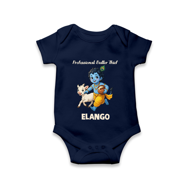 Professional Makhan Chor Krishna Print Romper - NAVY BLUE - New Born (Chest 14")