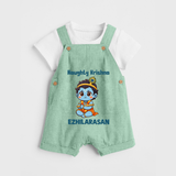Naughty Little Krishna Flute Theme Print Dungaree - MINT GREEN - 0 - 5 Months Old (Chest 18")