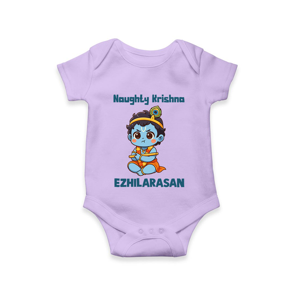 Naughty Little Krishna Flute Theme Print Romper - LILAC - New Born (Chest 14")