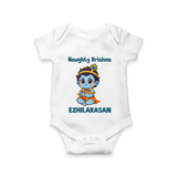 Naughty Little Krishna Flute Theme Print Romper - WHITE - New Born (Chest 14")