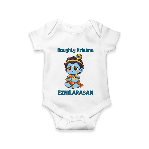 Naughty Little Krishna Flute Theme Print Romper - WHITE - New Born (Chest 14")