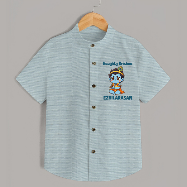 Naughty Little Krishna Flute Theme Print Shirt - ARCTIC BLUE - 0 - 6 Months Old (Chest 23")