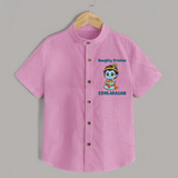 Naughty Little Krishna Flute Theme Print Shirt - BABY PINK - 0 - 6 Months Old (Chest 23")