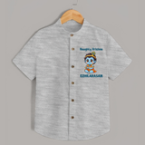 Naughty Little Krishna Flute Theme Print Shirt - GREY - 0 - 6 Months Old (Chest 23")