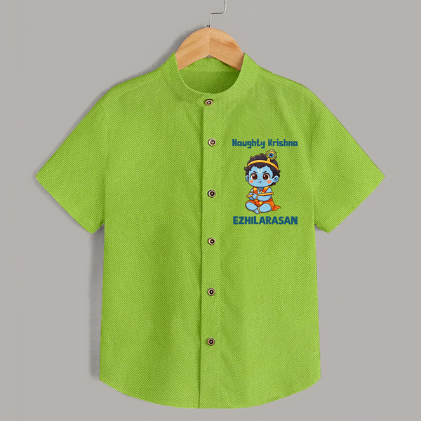 Naughty Little Krishna Flute Theme Print Shirt - LIME GREEN - 0 - 6 Months Old (Chest 23")