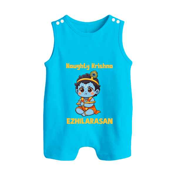 Naughty Little Krishna Flute Theme Print Button Romper
