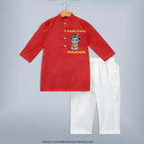 Naughty Little Krishna Flute Theme Print Kurta - RED - 3 - 6 Months Old (Chest 24", Kurta Length 14'', Waist 19", Pant Length 14")