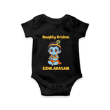 Naughty Little Krishna Flute Theme Print Romper - BLACK - New Born (Chest 14")