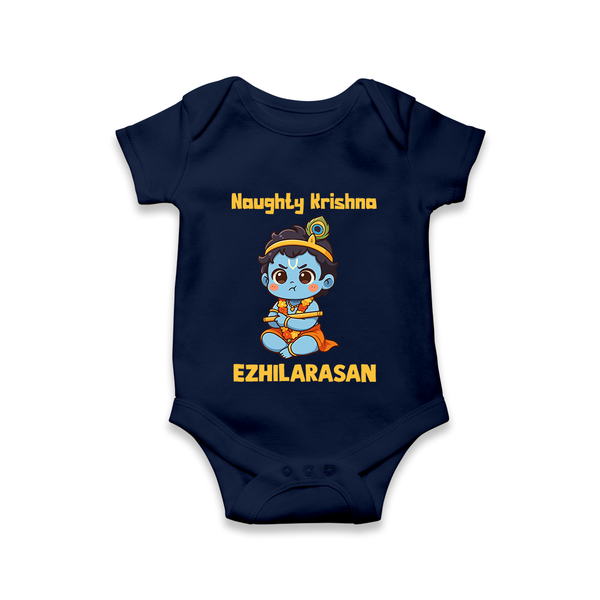 Naughty Little Krishna Flute Theme Print Romper - NAVY BLUE - New Born (Chest 14")