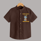 Naughty Little Krishna Flute Theme Print Shirt - CHOCOLATE BROWN - 0 - 6 Months Old (Chest 23")