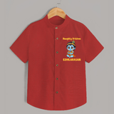 Naughty Little Krishna Flute Theme Print Shirt - RED - 0 - 6 Months Old (Chest 23")