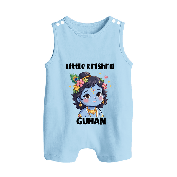 Little Krishna Floral Crown Print Button Romper - BABY BLUE - New Born (Chest 18")