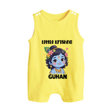 Little Krishna Floral Crown Print Button Romper - PASTEL YELLOW - New Born (Chest 18")