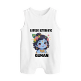 Little Krishna Floral Crown Print Button Romper - WHITE - New Born (Chest 18")
