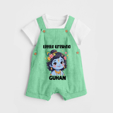 Little Krishna Floral Crown Print Dungaree - GREEN - 0 - 5 Months Old (Chest 18")