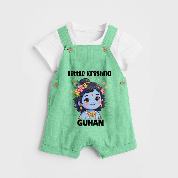Little Krishna Floral Crown Print Dungaree - GREEN - 0 - 5 Months Old (Chest 18")