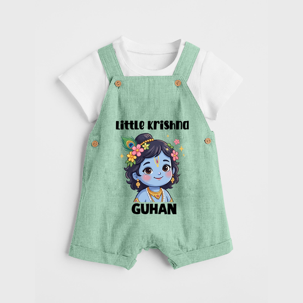 Little Krishna Floral Crown Print Dungaree - MINT GREEN - 0 - 5 Months Old (Chest 18")