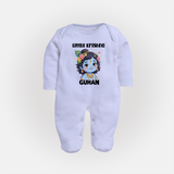 Little Krishna Floral Crown Print Fullbody suit - BABY BLUE - New Born (Chest 7.5")