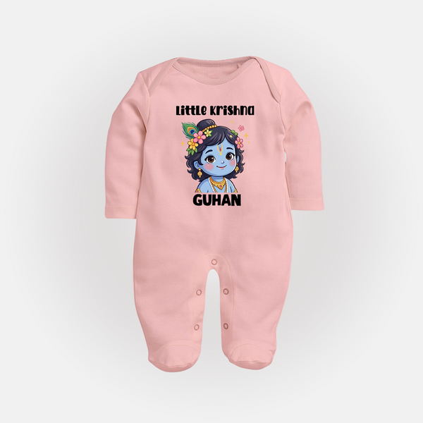 Little Krishna Floral Crown Print Fullbody suit - BABY PINK - New Born (Chest 7.5")