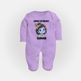 Little Krishna Floral Crown Print Fullbody suit - LILAC - New Born (Chest 7.5")