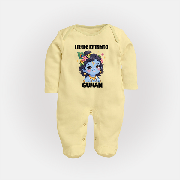 Little Krishna Floral Crown Print Fullbody suit - PASTEL YELLOW - New Born (Chest 7.5")