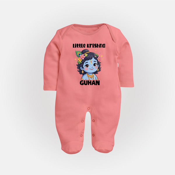 Little Krishna Floral Crown Print Fullbody suit - PEACH - New Born (Chest 7.5")