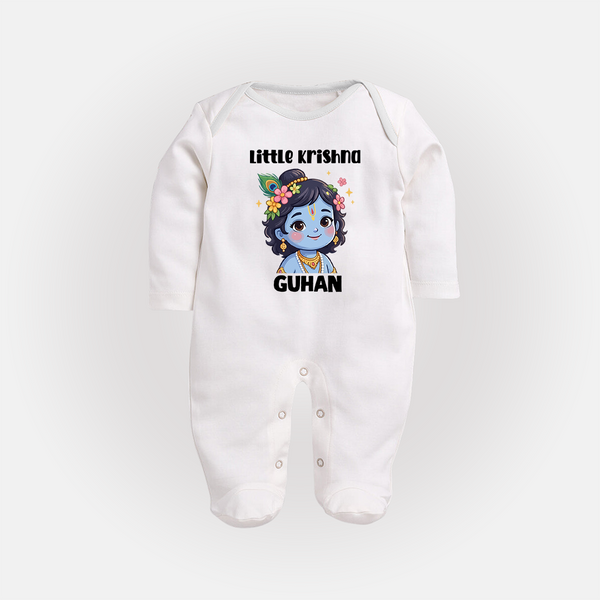 Little Krishna Floral Crown Print Fullbody suit - WHITE - New Born (Chest 7.5")