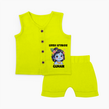 Little Krishna Floral Crown Print Jhabla Set - LIME GREEN - 0 - 3 Months Old (Chest 9.8")