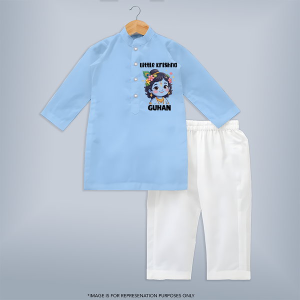 Little Krishna Floral Crown Print Kurta - BABY BLUE - 3 - 6 Months Old (Chest 24", Kurta Length 14'', Waist 19", Pant Length 14")
