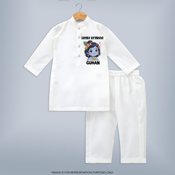 Little Krishna Floral Crown Print Kurta - WHITE - 3 - 6 Months Old (Chest 24", Kurta Length 14'', Waist 19", Pant Length 14")