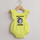 Little Krishna Floral Crown Print Romper Frock - PASTEL YELLOW - 0 - 3 Months Old (Chest 19")