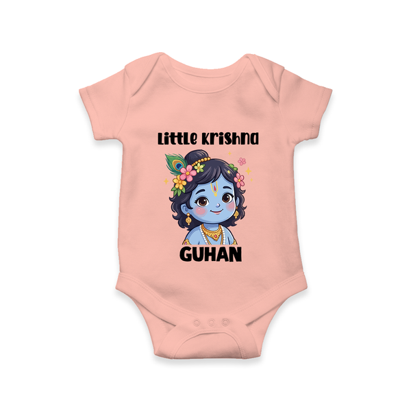 Little Krishna Floral Crown Print Romper - PEACH - New Born (Chest 14")