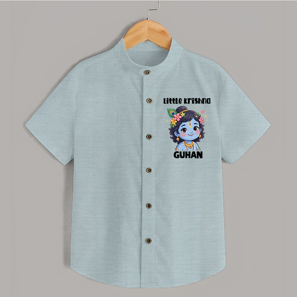 Little Krishna Floral Crown Print Shirt - ARCTIC BLUE - 0 - 6 Months Old (Chest 23")