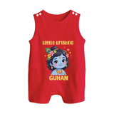 Little Krishna Floral Crown Print Button Romper - RED - New Born (Chest 18")