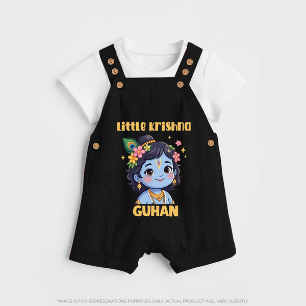 Little Krishna Floral Crown Print Dungaree - BLACK - 0 - 5 Months Old (Chest 18")