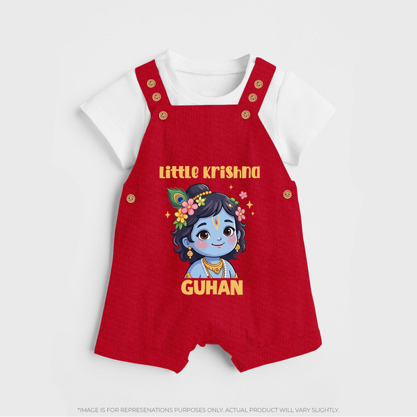 Little Krishna Floral Crown Print Dungaree - RED - 0 - 5 Months Old (Chest 18")