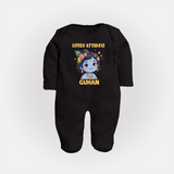 Little Krishna Floral Crown Print Fullbody suit - BLACK - New Born (Chest 7.5")