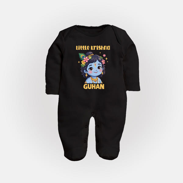 Little Krishna Floral Crown Print Fullbody suit - BLACK - New Born (Chest 7.5")