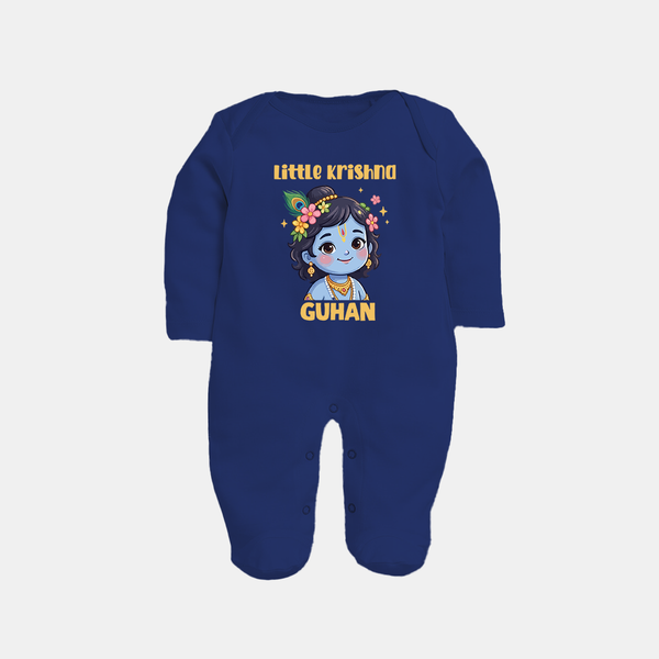 Little Krishna Floral Crown Print Fullbody suit - NAVY BLUE - New Born (Chest 7.5")