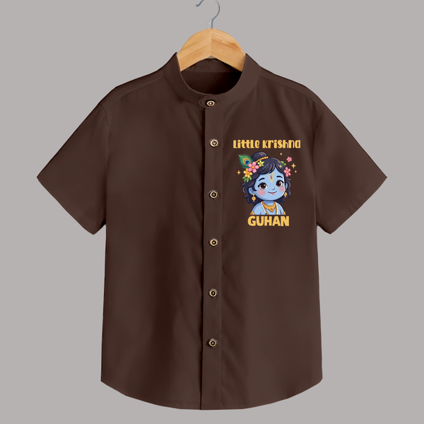 Little Krishna Floral Crown Print Shirt - CHOCOLATE BROWN - 0 - 6 Months Old (Chest 23")