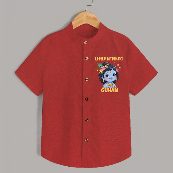 Little Krishna Floral Crown Print Shirt - RED - 0 - 6 Months Old (Chest 23")